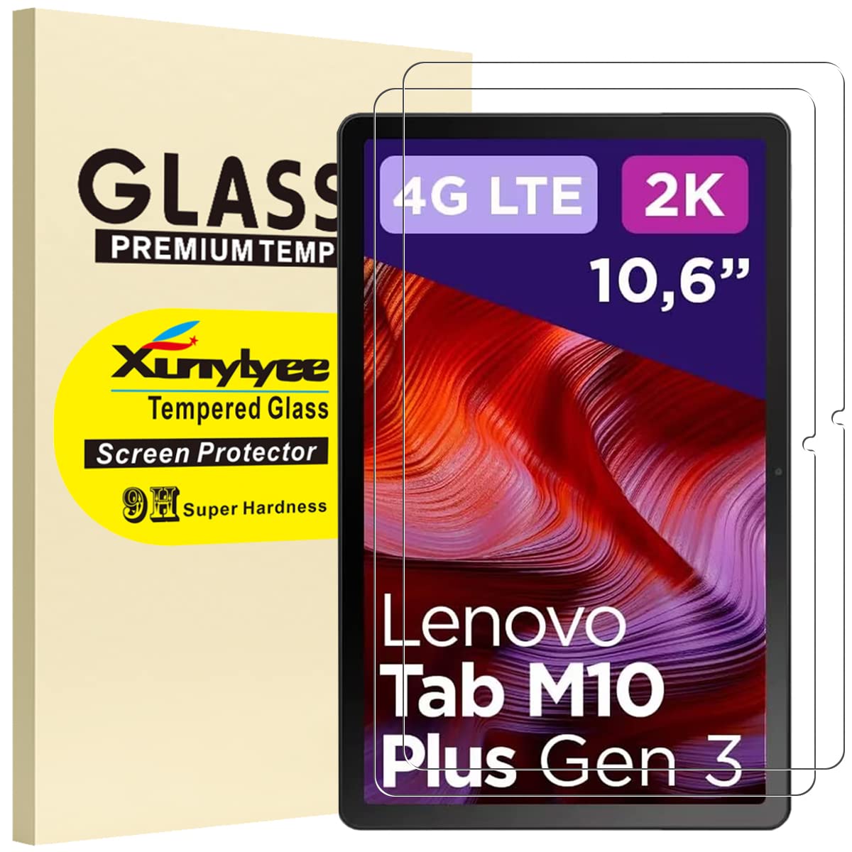 XunyLyee 2-Pack, Screen Protector for Lenovo Tab M10 Plus 3rd Gen 10.61" 2K TB-125F/ TB-128F Bubble Free Tempered Glass Film