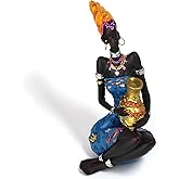 Midashy Resin African Lady Figurine, Elegant Tribal Sculpture for Home, Office, and Shelf Decor, Cultural Black Woman Statue, African-Inspired Ornament for Living Room, Tabletop, and Creative Gift