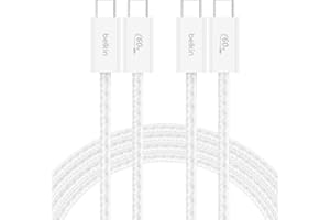 Belkin USB C to USB C Cable 2-Pack, 6.6ft, 60W - Type C Charger, iPhone Charger Cord, Soft, Braided, Flexible for iPhone 17, Galaxy S25, Pixel 10, Airpods, iPad Pro & More, Travel Essentials - White