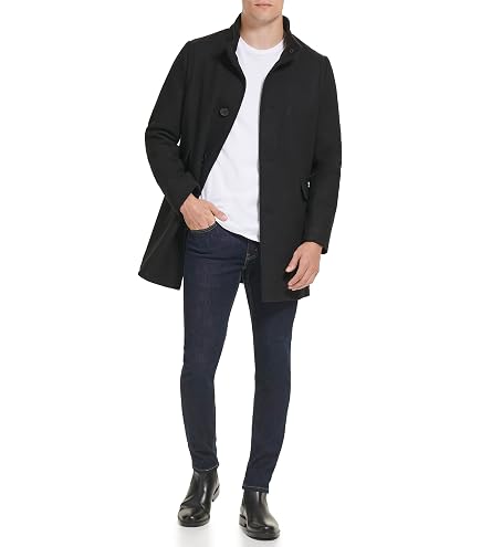 Cole Haan Wool Melton Stand Collar Jacket With Patch Pockets Black