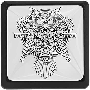 Schwarze weiße Eule Quadratische Schubladenknöpfe Kristallglas 3D