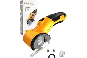 FIONOFY Electric Scissors for Cardboard with 2 Blades, Rechargeable Rotary Cutter with Safety Lock & LED Light, Cordless Electric Scissors for Fabric Leather Plastic Carpet