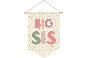CEBTHN Big Sis Girls Room Wall Hanging Pennant Banner Flags, Kids Room Decor, Pastel Boho Kids Canvas Wall Banner for Nursery Toddler Baby Little Girls Bedroom Playroom Dorm Decor