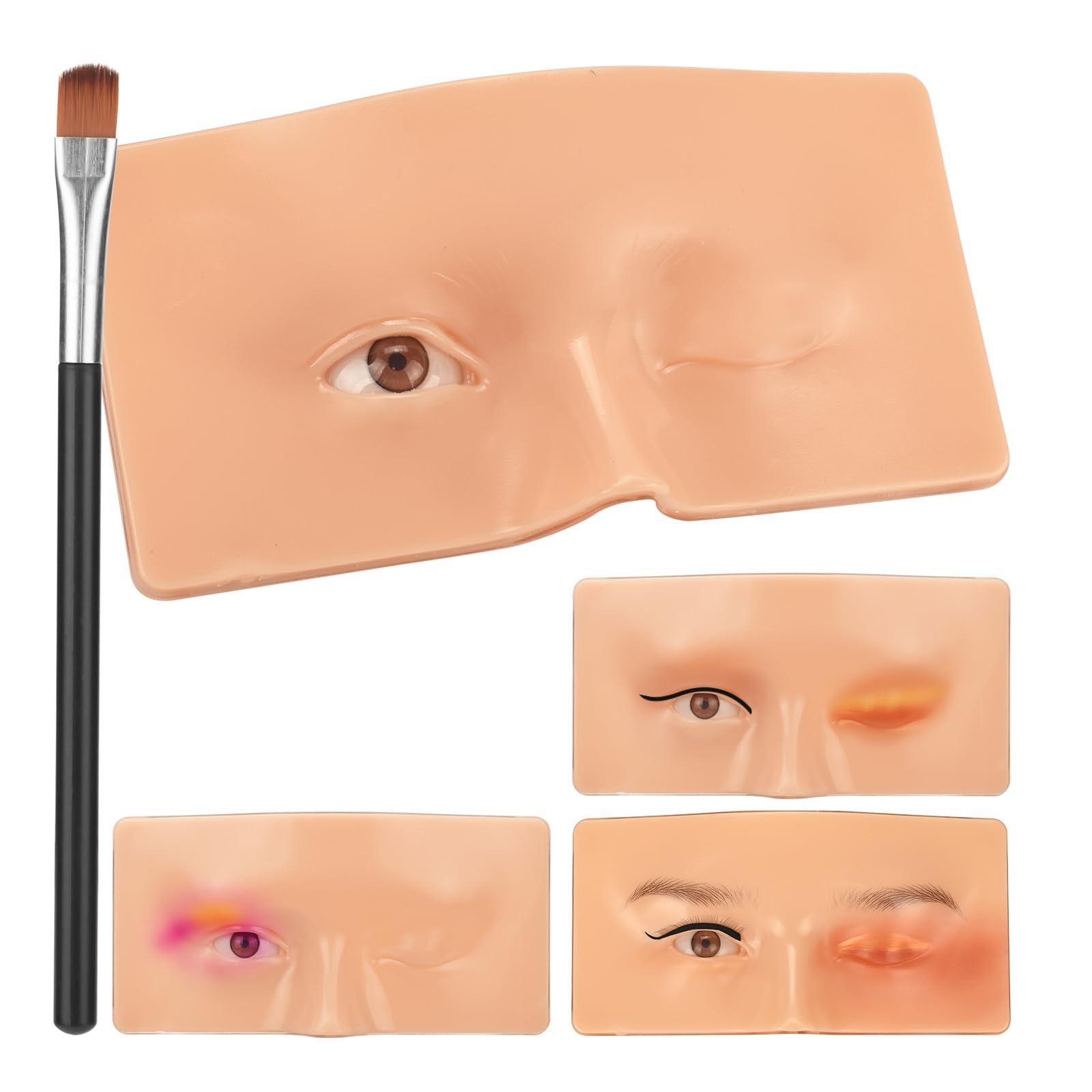 BAMTTOO Makeup Practice Face Silicone Makeup Practice Board Face Eyes Permanent Cosmetic Makeup Training for Makeup Artists and Beginners with Makeup Brushes (Style 3)