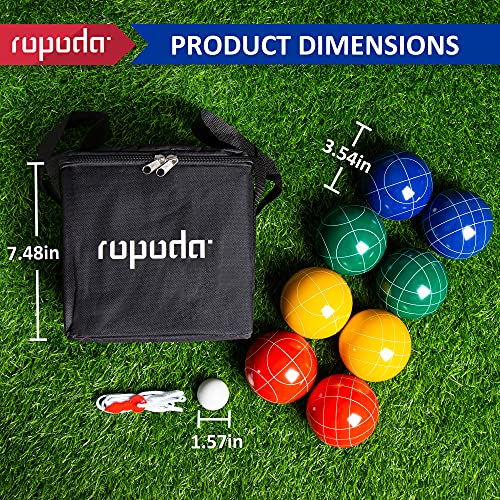 ropoda 90mm Bocce Ball Set with 8 Polyresin Balls, Pallino, Case and Measuring Rope for Backyard/Lawn/Beach/Outdoor, Resin Bocce Ball for Kids Teens Beginners(2 to 8 Players)