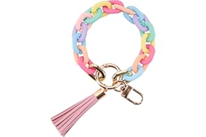 GIEMSON Silicone Key Ring Bracelets Wristlet Keychain Car Beaded Key Ring Bangle Chains for Women