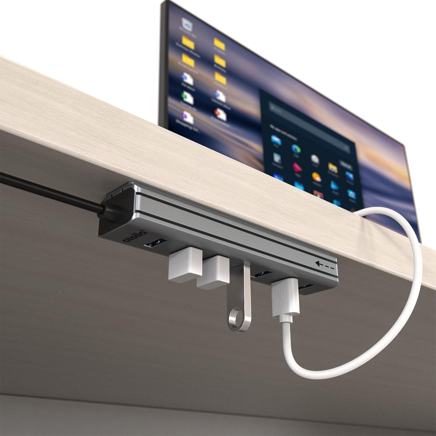 8-Port USB 3.0 Hub mit Aluminium Tischmontage Design, USB Verteiler Adapter mit 100cm Lange Kabel, 5Gbps USB3.0 Datenanschluss, Typ-C Power Port für Desktop, PC, Laptop, Maus, U-Disk 5