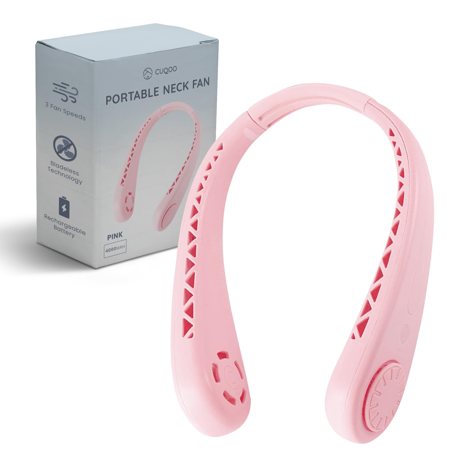 CUQOO Neck Fan Rechargeable – Personal Wearable Fan with 360° Airflow, 3 Speed Settings, Bladeless, Quiet & Portable Cooling for Men & Women – Ideal for Travel, Sports, Gym, Indoor & Outdoor Use