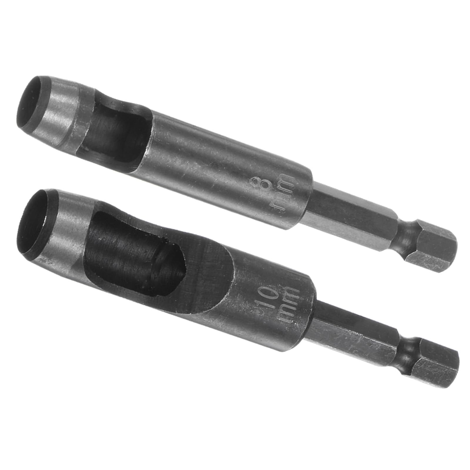 Kozelo 2pcs Leather Hole Punch Tool - [8/10mm x 1/4" Shank] Extension Hex Shank Drill Bit High-Carbon Steel Rotary Hollow Puncher for Fabric Leathercraft Belts Use, 149mm Length