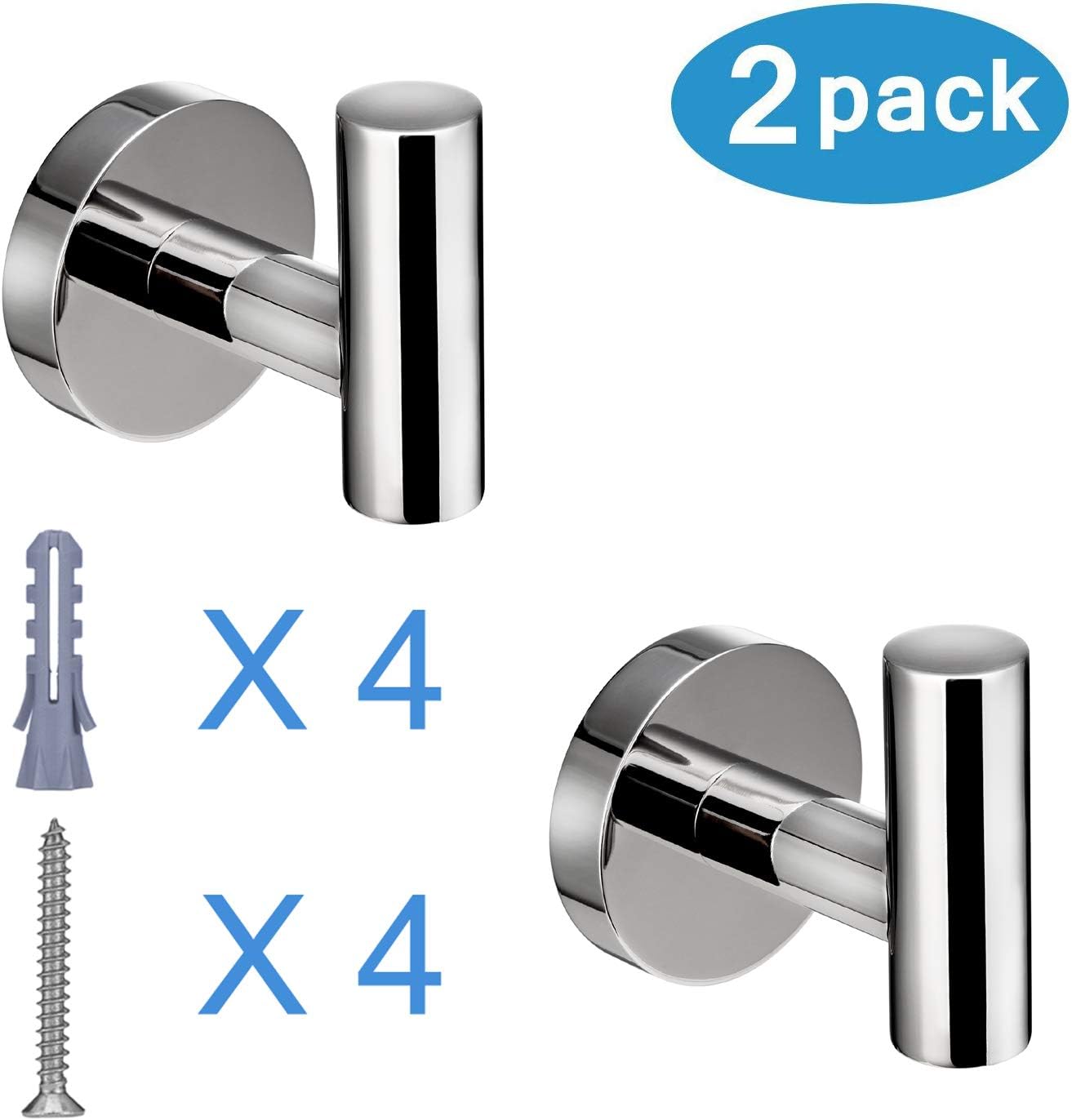 Polished Chrome Towel Coat Hooks SUS304 Stainless Steel Bathroom Clothes Garage Hotel Cabinet Closet Sponges Robe Hook Wall Mounted Round Kitchen Heavy Duty Bath Door Hanger 2 Pack: Home & Kitchen