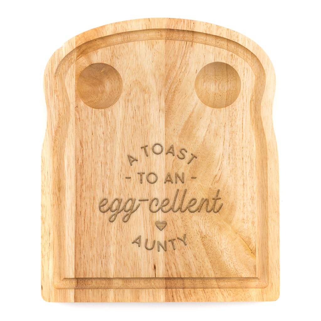 Breakfast Egg Board - "A Toast to an Egg-cellent" Birthday Gifts, Mum, Dad from Son Kids Daughter Baby - Unique Mothers Day Fathers Day Idea - Funny Engraved Pun Design Natural Wood (Aunty)