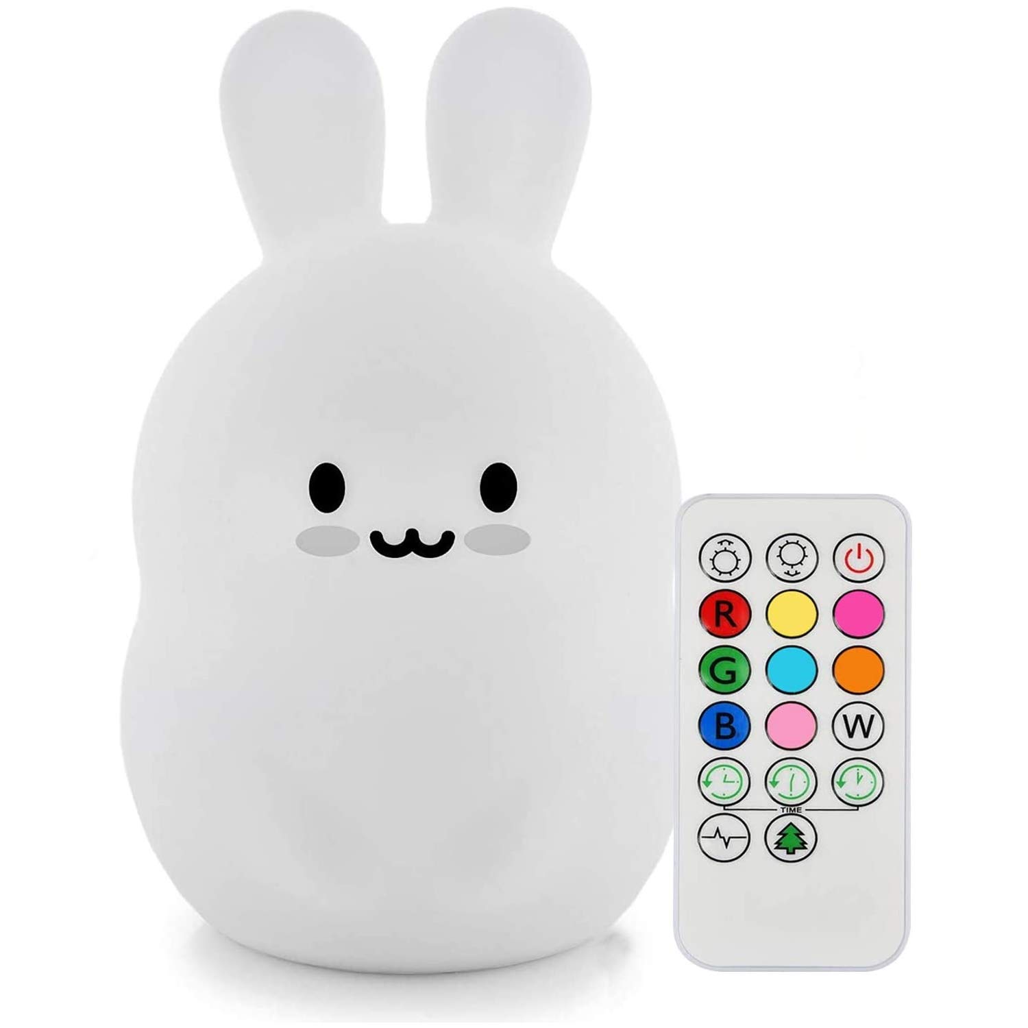 Tekemai Rabbit Night Light for Kids, Bedside Lamp for Children, Baby Nursery Lamp for Breastfeeding Safe, Break Resistant, Adjustable Brightness & Color, Touch Control + Remote Control - Medium Rabbit