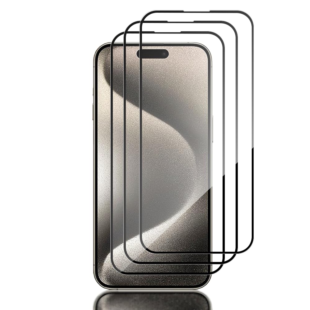 Tzstz Pack of 3 Screen Protectors for iPhone 15 Pro Max, 9H Hardness, Anti-Scratch, iPhone 15 Pro Max Tempered Glass Screen Protector