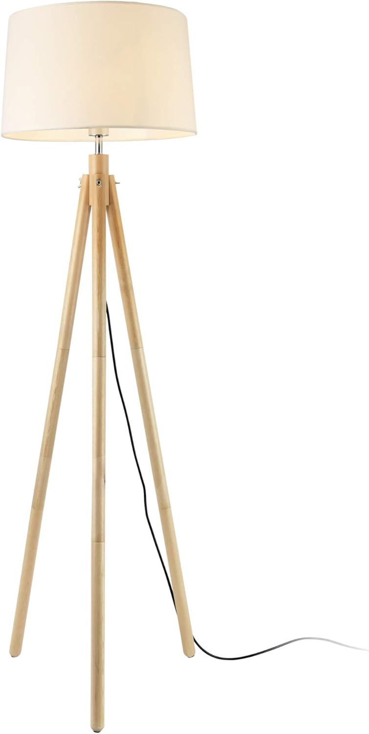 lampadaire pied bois abat jour blanc