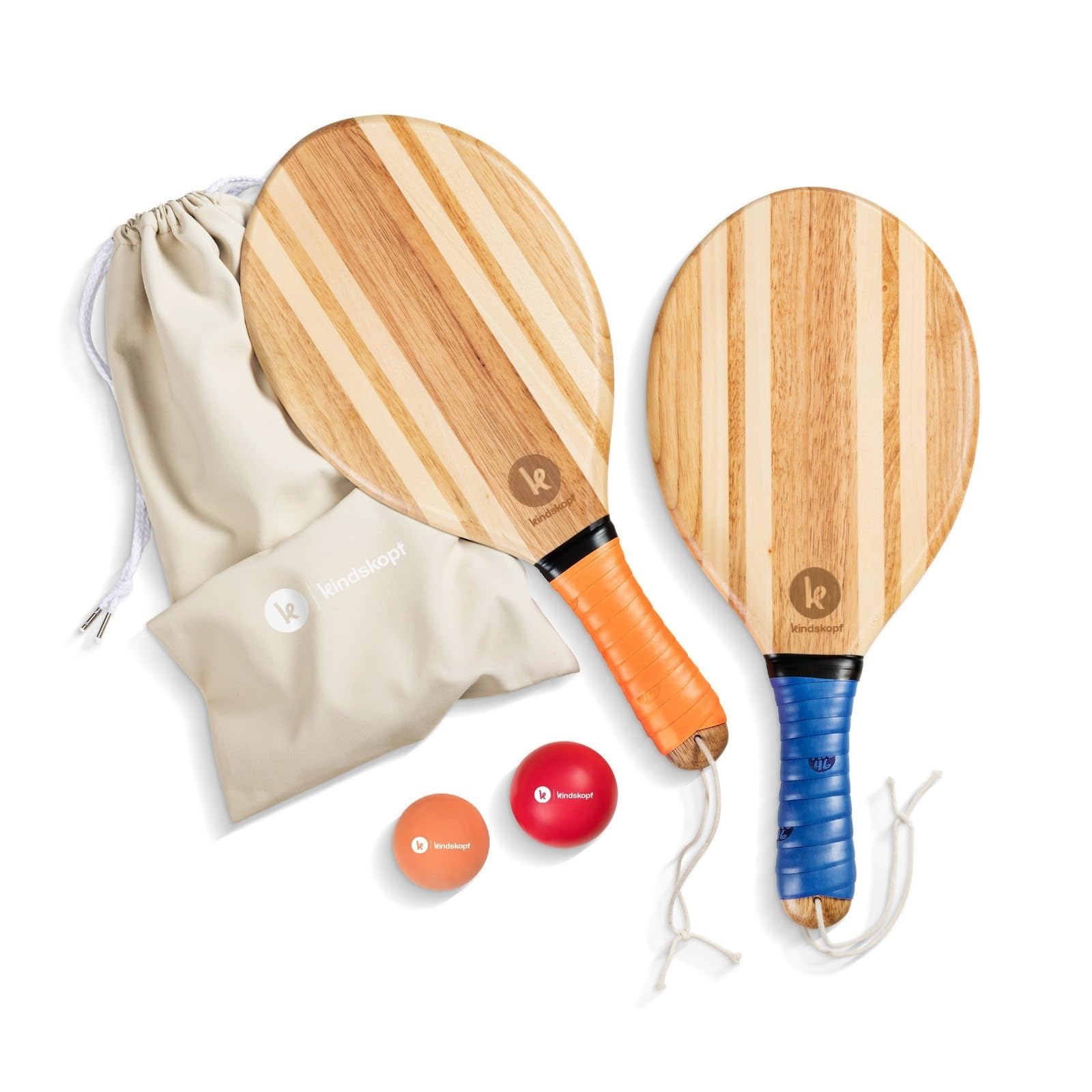 two46 Wooden Beach Bat Set - Frescobol l The trend sport from Brazil - Handmade wooden paddles (incl. beginner ball, speedball & bag)