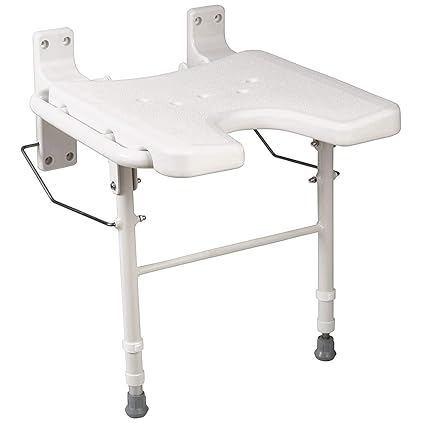 Healthsmart Wall Mount Fold Away Bath Chair Shower Seat Bench With Adjustable Legs Seat 16 X 16 Inches White
