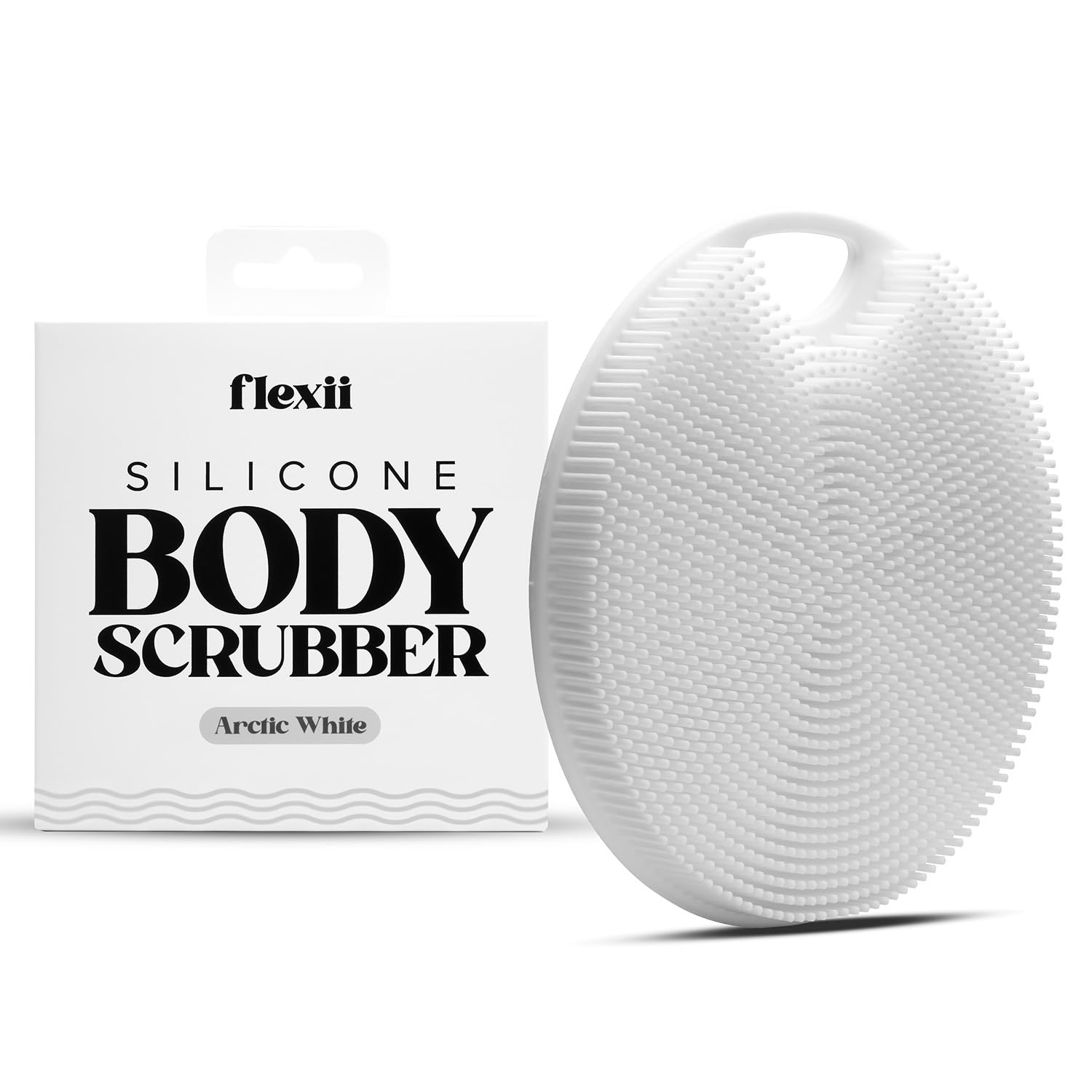 flexii® Silicone Body Scrubber - Premium Body Brush for Sensitive Skin, Gentle Body Exfoliator & Shower Scrubber, Exfoliating Silicone Loofah for Men & Women - White