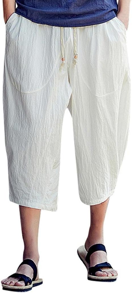 Sumen Men Cotton Linen Wide Leg Pants Breathable Casual Baggy Long Shorts