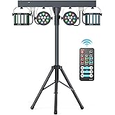 5 in 1 DJ Lights with Stand Combination Party Light Dj Disco Lights Stage Lighting for Parties 3/6/15CH with Sound Activated,DMX,Remote Control Strobe LED Par Light for Weddings Birthday KTV-1PC