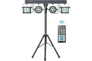 SPARKLINGTRACK 5 in 1 DJ Lights with Stand Combination Party Light Dj Disco Lights 3/6/15CH Stage Light for Parties with DMX Control Stage LED Par Lighting Weddings Birthday KTV AC110-220V-1PC