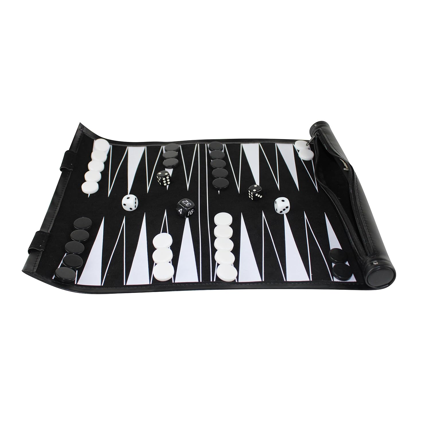 Black Travel Roll Up Backgammon Set 13 Inch