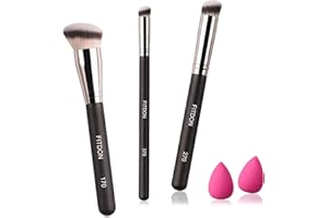 FITDON 3PCS Foundation Concealer Brushes & 2PCS Mini Makeup Sponge Blender, Flawless for Blending Liquid Cream and Powder, Bu