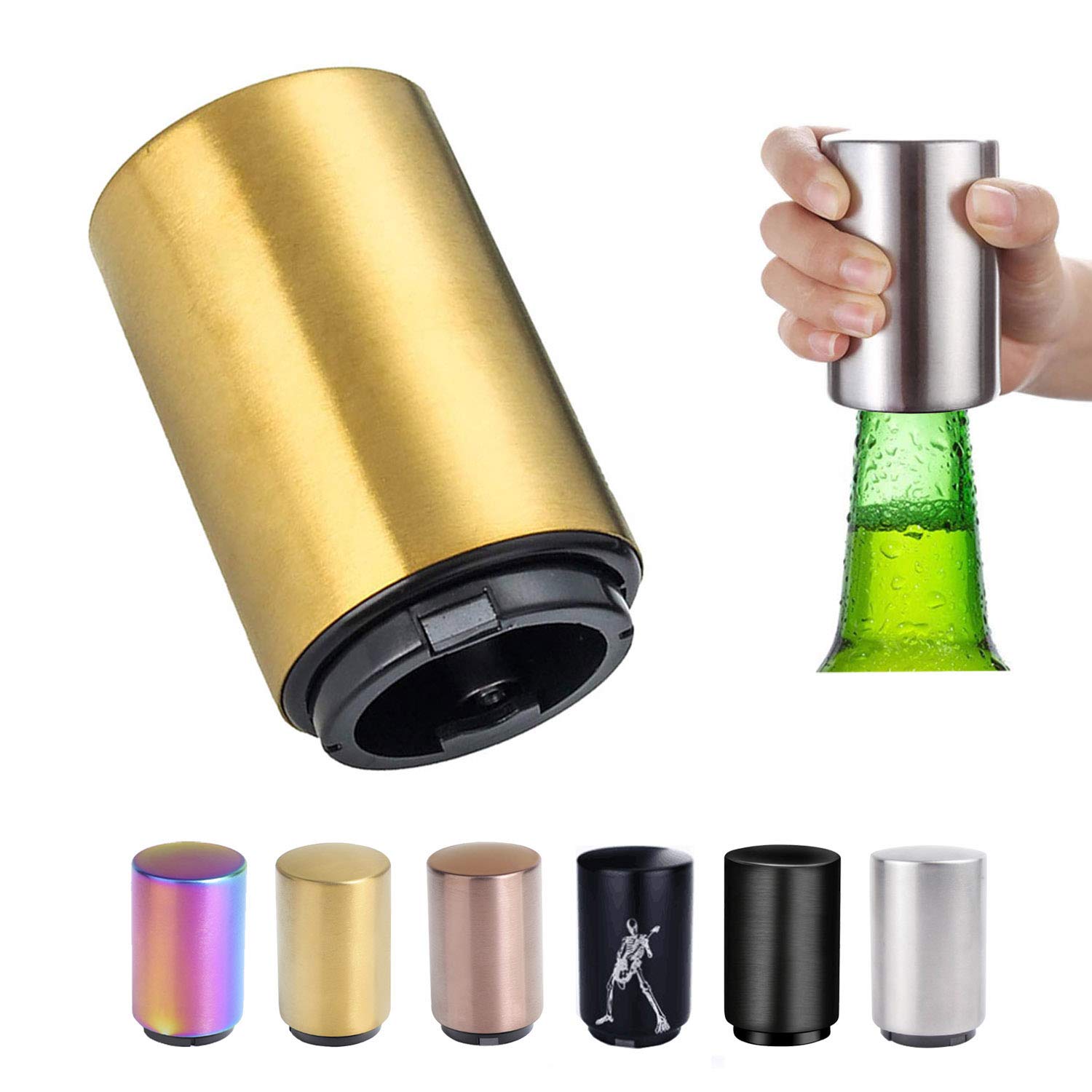 Push Down Bottle Opener,Magnetic Bottle Openers,Beer Bottle Openers for Men Automatic Bottle Opener,Beer Bottle Cap Opener Tool,Kitchen Gadgets Novelty Unique Gifts for Men(Golden)