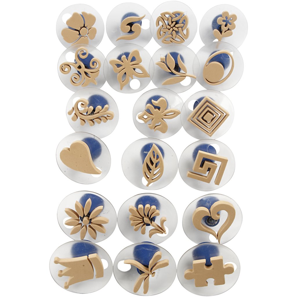 Foam Stamps With Handle, size 3-6 cm, 20 asstd