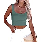 CYVESOULA Tank Top for Women Scoop Neck Sleeveless Crop Tops Chevron Ribbed Knit Crop Tank Top Fitted Soft Basic Cropped Tank