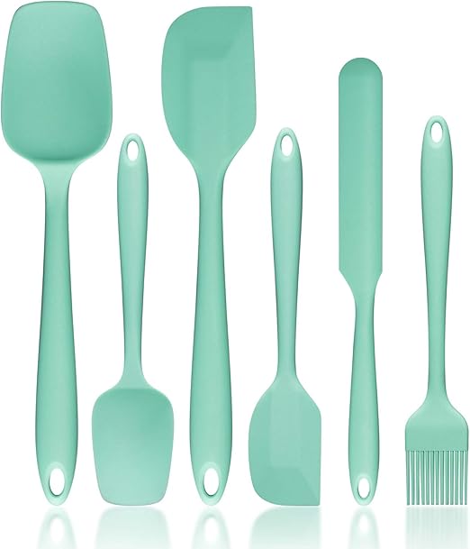 Silicone Spatula Set, G.a HOMEFAVOR Heat-Resistant Spatula - One Piece Seamless Design, Rubber Spatula Non-Stick for Cooking, Baking and Mixing (6 Piece Set, Mint Green)