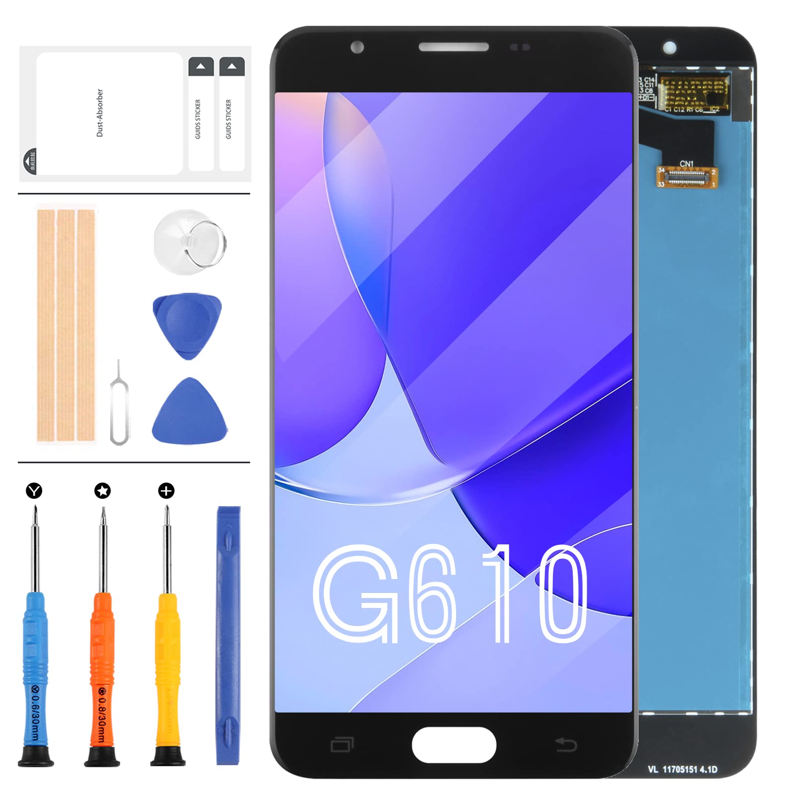 For Samsung Galaxy J7 Prime G610 Screen Replacement G6100 G610F SM- G610M/DS SM-610F/DS On7 2016 Display Touch Assembly Matrix Replacement Parts Sensor Digitizer Glass Kits (Single Hole Black)