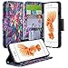 GALAXY WIRELESS Wrist Strap Flip Folio [Kickstand Feature] Pu Leather Wallet Case with ID and Credit Card Slot for iPhone 7 - Rainbow Flower