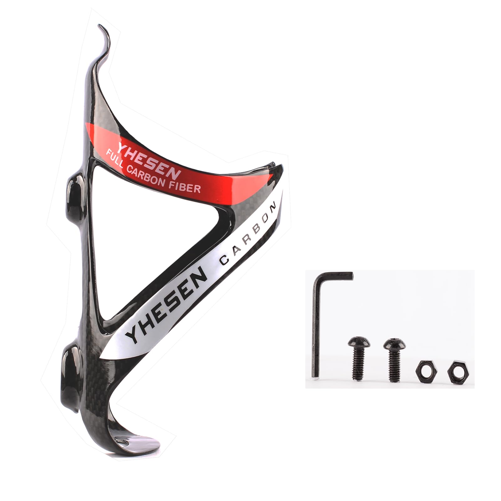 ESEN SP carbon fiber Water Bottle Cage, Lightweight and Strong Bicycle Bottle Holder, Quick and Easy to Install, Great for Road, Mountain And Kids Bikes (glossy, red)