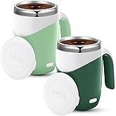 Patelai 2 Pcs Self Stirring Coffee Mug Bulk, Rechargeable Self Stirring Mug 13.5oz Automatic Travel Mixing Cup for Employee Birthday Christmas Gift (Green Series)