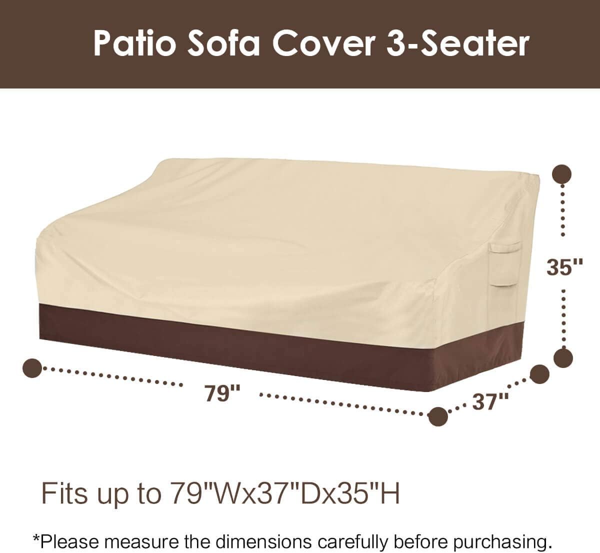 Vailge Heavy Duty Patio Sofa Cover, 100% Waterproof 3-Seater Outdoor Sofa Cover,Lawn Patio Furniture Covers with Air Vent and Handle,79" Wx 37" Dx 35" H,Beige&Brown: Kitchen & Dining