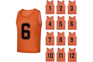 SHIJIXING 12 Pack（1-12） Numbered Pinnies/Soccer Training Bibs/Basketball Jerseys for Kids,Youth and Adults