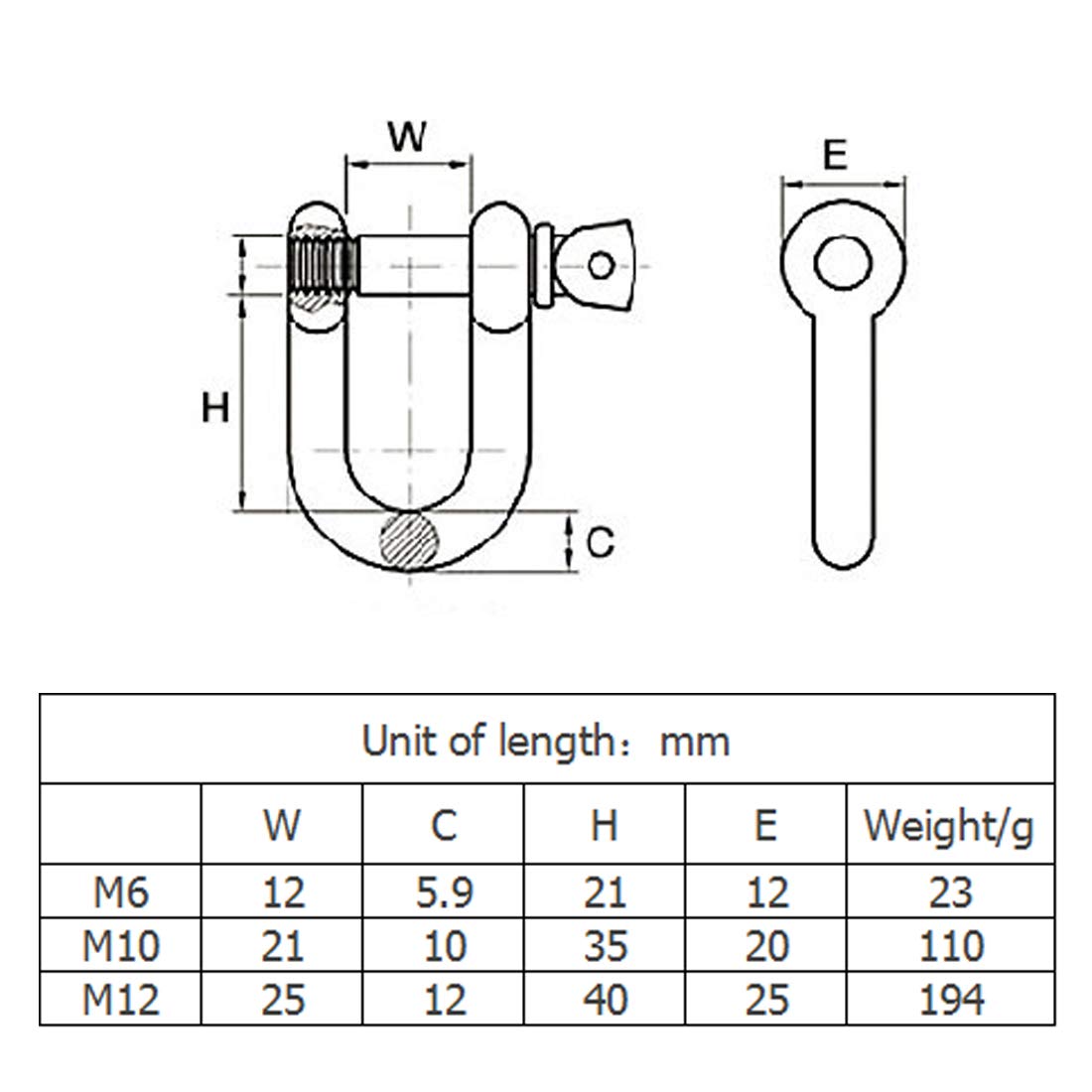 D Ring Shackle Lock-M10/0.4", 304 Stainless Steel D Ring for Heavy Duty Construction Rigging, Vehicle Recovery, Hauling - Image 3