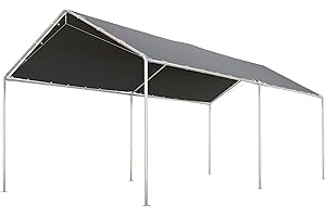 Outsunny 10'x20' Carport Outdoor Heavy Duty Party Tent Galvanized Car Canopy with Included Anchor Kit, 3 Reinforced Steel Cables, Gray