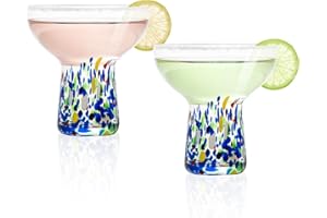 2Pcs Stemless Margarita Glasses 10oz Clear Confetti Martini Glasses Wide Mouth Cocktails Glass Cups Water Wine Dessert Champa