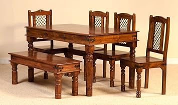 Aprodz Sheesham Wood Reyk 6 Seater Dining Table Set for Home | Dining Furniture | Brown Finish
