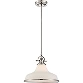 Quoizel Grant 13.5" Pendant Light, Brushed Nickel with Opal Etched Glass, 13"–51" Adjustable Height for Kitchen Island or Tab