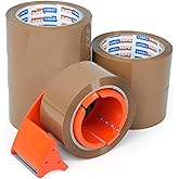 ADHES Brown Packing Tape with Dispenser, 1.88 Inch x 55 Yards, 6 Rolls Heavy Duty Shipping Tape for Moving Boxes, Packaging a