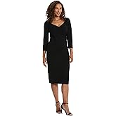 London Times Womens Sweetheart Neck Side Gather Midi Polished Chic Versatile Career Event Dress with Sleeves