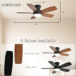 JSAITEE Ceiling Fans with Lights, 42 Inch Low