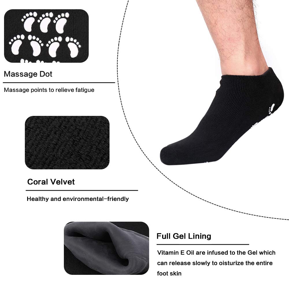 Large Men’s Moisturizing Gel Socks 2 Pairs Moisturize Soften Cracked Hard Dry Skin Repair Feet Heel Pedicure Personal Care All Day Night for US Men 10-15 : Beauty