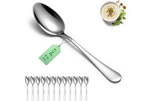 Dinner Spoons Set 12pcs, 18.7cm Soup Spoon Berglander Food Grade Stainless Steel Silverware Spoons, Metal Tablespoon for Rest