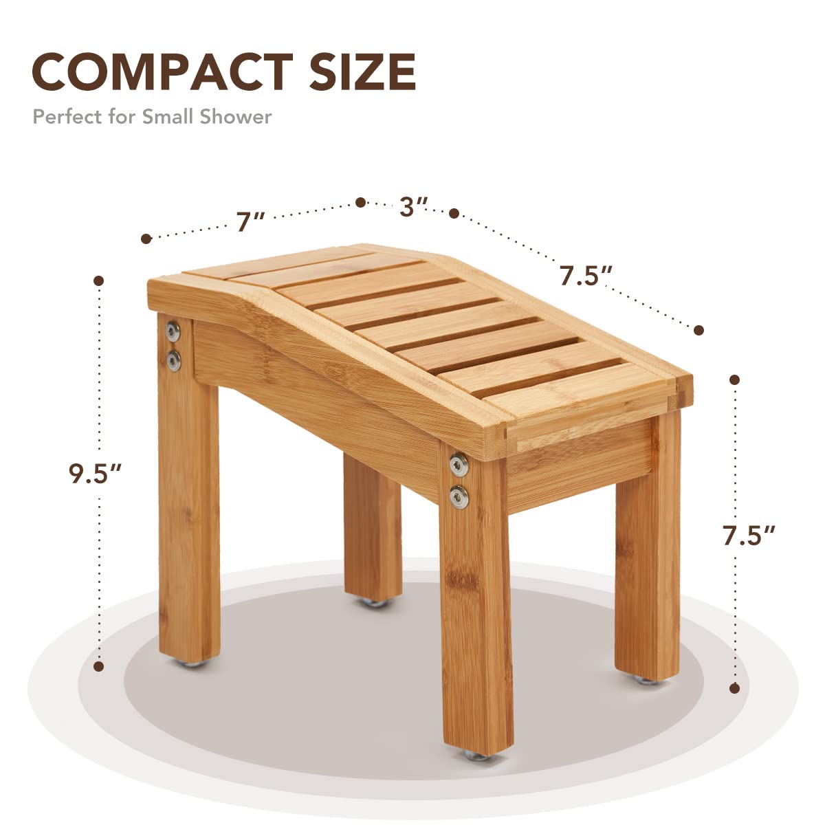 OasisSpace Shower Foot Rest - Small Shower Foot Stand for Shaving Legs & Pedicure, Waterproof Bathtub Shower Foot Stool with Non-Slip Sturdy Feet, Bamboo Shower footrest Perfect for Indoor & Outdoor