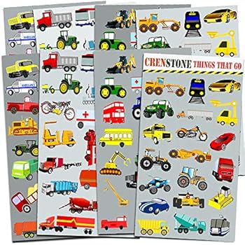 Crenstone Cars and Trucks Stickers Party Supplies Pack Toddler -- Over 160Stickers (Cars, Fire Trucks, Construction, Buses and More!)