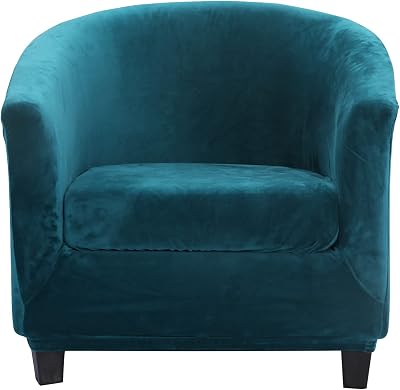 Topchances Tub Club Chair Cover Velvet Stretch Sofa Slipcover with Cushion