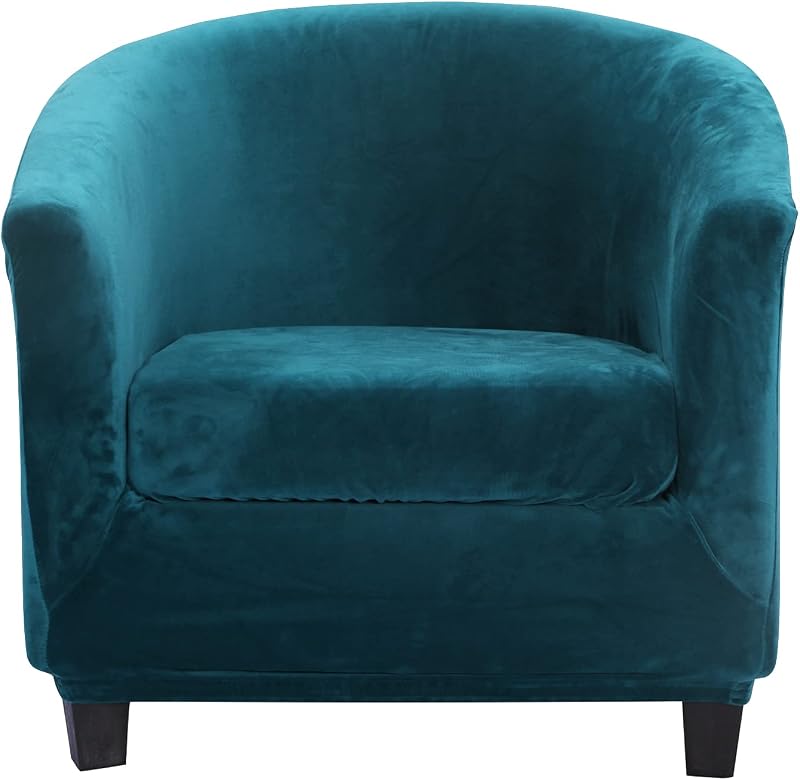 Topchances Tub Club Chair Cover Velvet Stretch Sofa Slipcover with Cushion